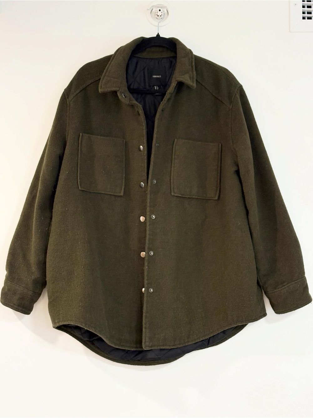 Forever 21 Men's Olive Green Quilted-Lined Shacket